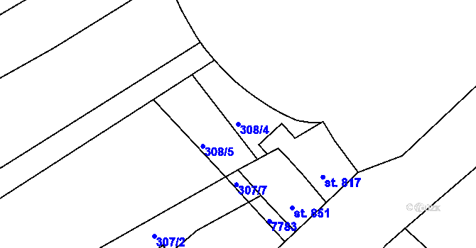 Parcela st. 308/4 v KÚ Telč, Katastrální mapa