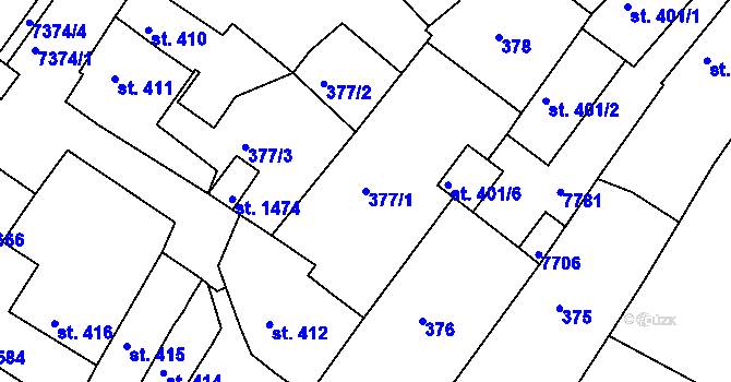 Parcela st. 377/1 v KÚ Telč, Katastrální mapa