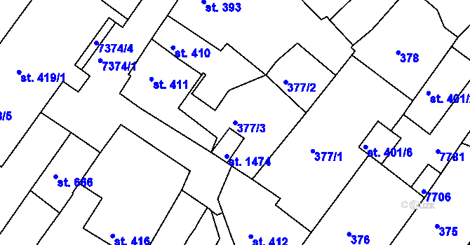 Parcela st. 377/3 v KÚ Telč, Katastrální mapa
