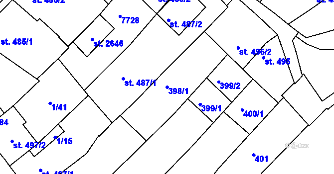 Parcela st. 398/1 v KÚ Telč, Katastrální mapa