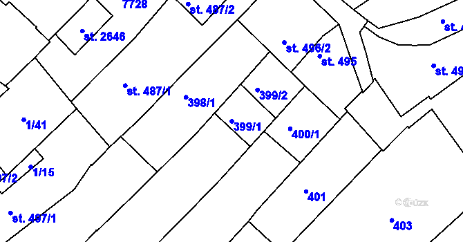 Parcela st. 399/1 v KÚ Telč, Katastrální mapa