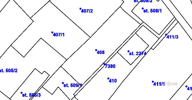 Parcela st. 408 v KÚ Telč, Katastrální mapa
