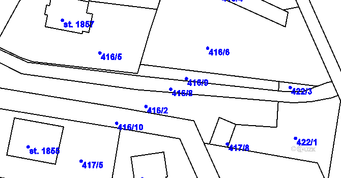 Parcela st. 416/8 v KÚ Telč, Katastrální mapa