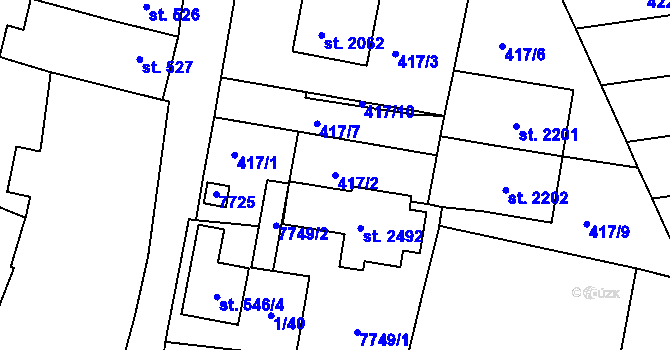 Parcela st. 417/2 v KÚ Telč, Katastrální mapa
