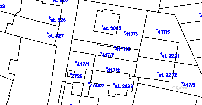 Parcela st. 417/7 v KÚ Telč, Katastrální mapa