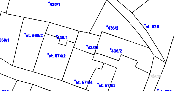 Parcela st. 438/3 v KÚ Telč, Katastrální mapa