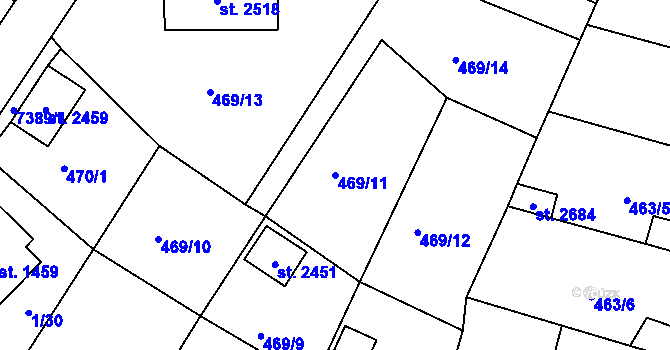 Parcela st. 469/11 v KÚ Telč, Katastrální mapa