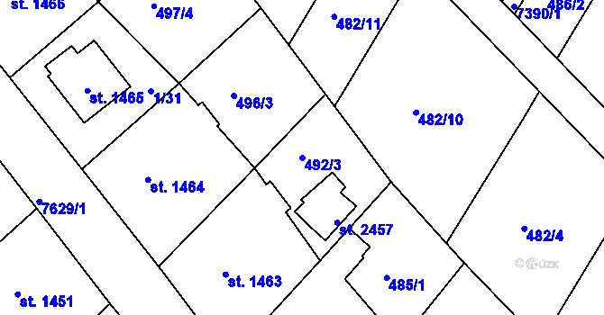 Parcela st. 492/3 v KÚ Telč, Katastrální mapa