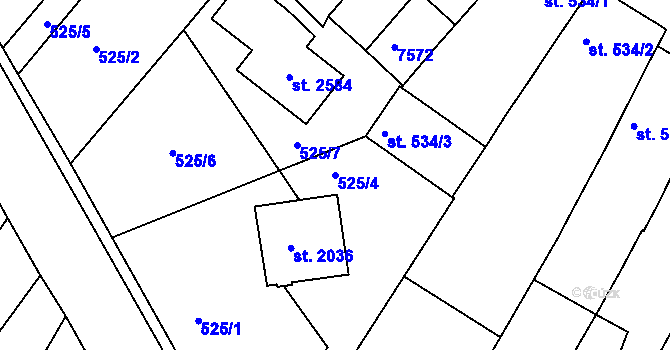 Parcela st. 525/4 v KÚ Telč, Katastrální mapa