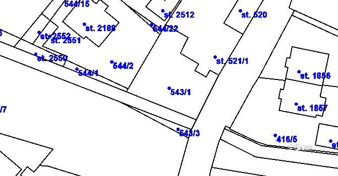 Parcela st. 543/1 v KÚ Telč, Katastrální mapa
