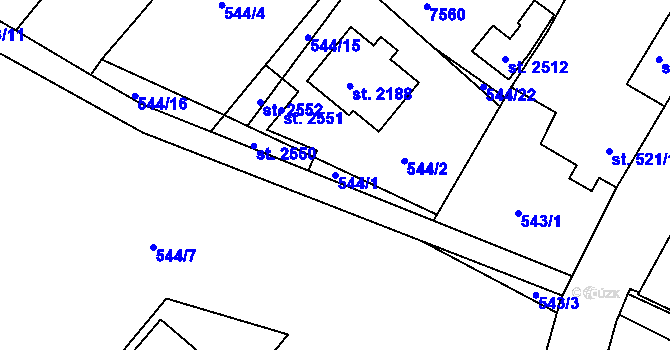 Parcela st. 544/1 v KÚ Telč, Katastrální mapa
