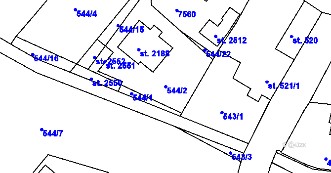 Parcela st. 544/2 v KÚ Telč, Katastrální mapa