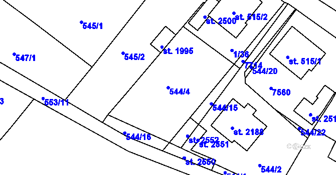 Parcela st. 544/4 v KÚ Telč, Katastrální mapa