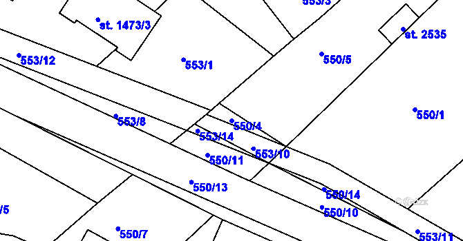Parcela st. 550/4 v KÚ Telč, Katastrální mapa