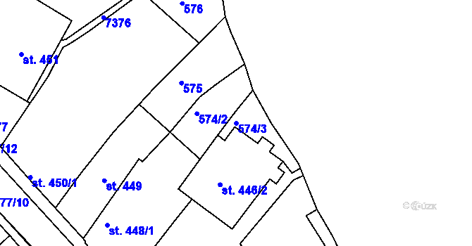 Parcela st. 574/3 v KÚ Telč, Katastrální mapa