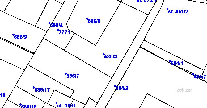 Parcela st. 586/3 v KÚ Telč, Katastrální mapa