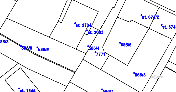 Parcela st. 586/4 v KÚ Telč, Katastrální mapa