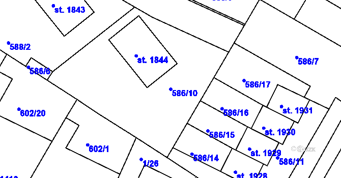 Parcela st. 586/10 v KÚ Telč, Katastrální mapa