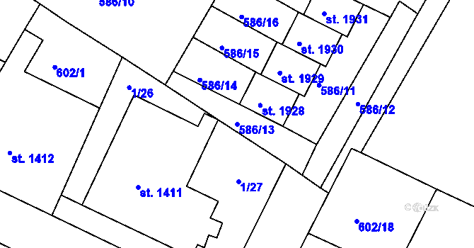 Parcela st. 586/13 v KÚ Telč, Katastrální mapa