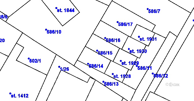 Parcela st. 586/15 v KÚ Telč, Katastrální mapa