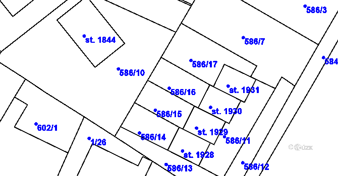 Parcela st. 586/16 v KÚ Telč, Katastrální mapa