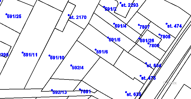 Parcela st. 591/6 v KÚ Telč, Katastrální mapa