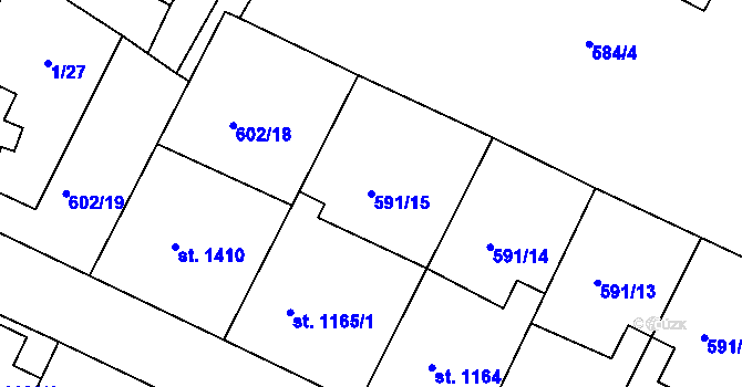 Parcela st. 591/15 v KÚ Telč, Katastrální mapa