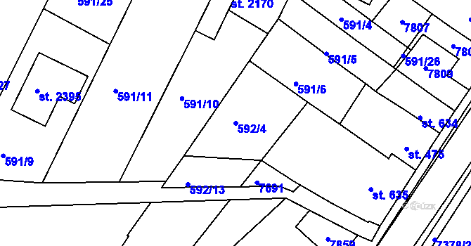 Parcela st. 592/4 v KÚ Telč, Katastrální mapa