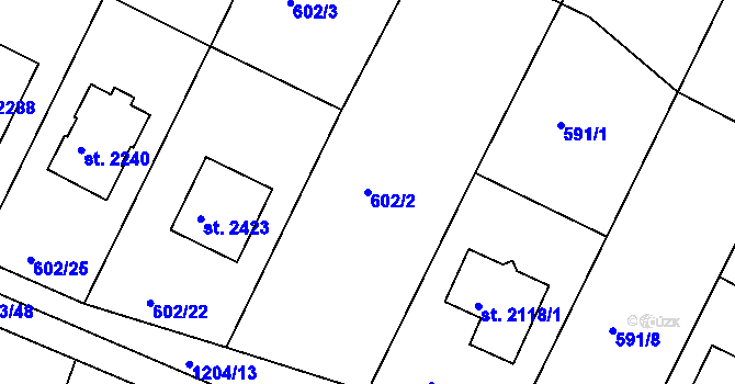 Parcela st. 602/2 v KÚ Telč, Katastrální mapa