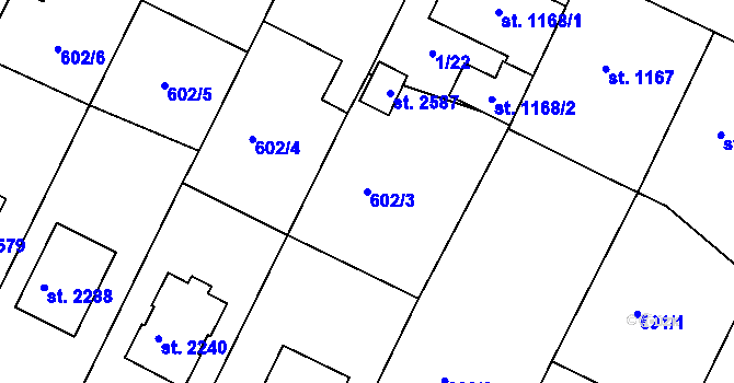 Parcela st. 602/3 v KÚ Telč, Katastrální mapa