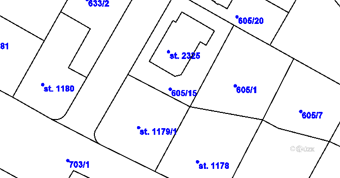 Parcela st. 605/15 v KÚ Telč, Katastrální mapa