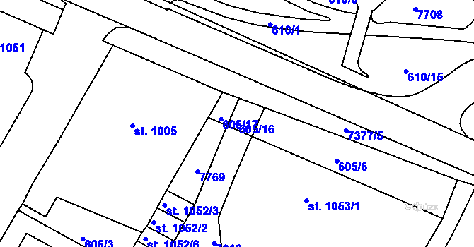 Parcela st. 605/16 v KÚ Telč, Katastrální mapa