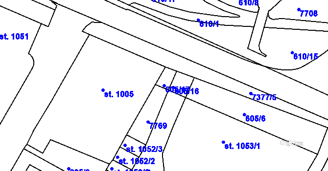 Parcela st. 605/17 v KÚ Telč, Katastrální mapa