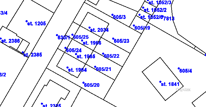 Parcela st. 605/22 v KÚ Telč, Katastrální mapa