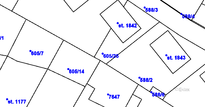 Parcela st. 605/26 v KÚ Telč, Katastrální mapa