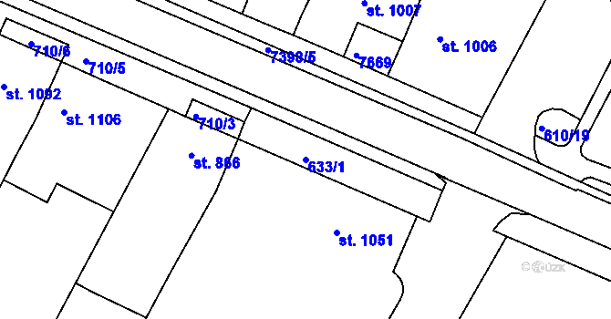 Parcela st. 633/1 v KÚ Telč, Katastrální mapa