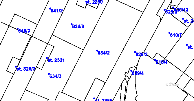 Parcela st. 634/2 v KÚ Telč, Katastrální mapa