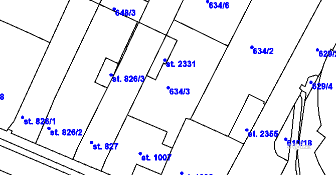 Parcela st. 634/3 v KÚ Telč, Katastrální mapa