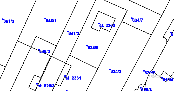 Parcela st. 634/6 v KÚ Telč, Katastrální mapa