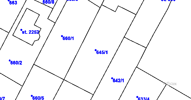 Parcela st. 645/1 v KÚ Telč, Katastrální mapa