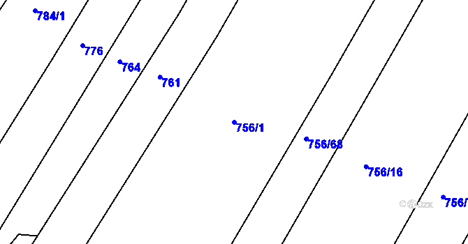 Parcela st. 756/1 v KÚ Telč, Katastrální mapa