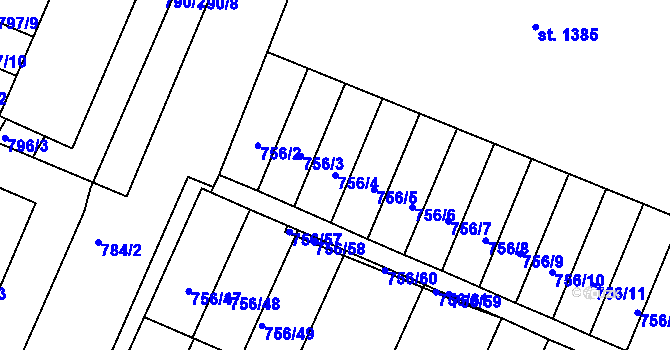Parcela st. 756/4 v KÚ Telč, Katastrální mapa