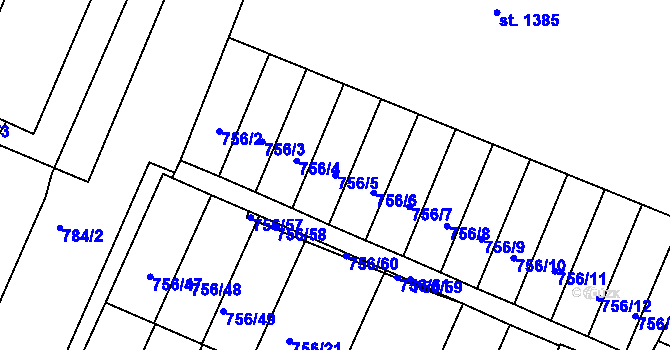Parcela st. 756/5 v KÚ Telč, Katastrální mapa