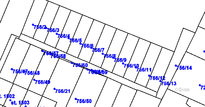 Parcela st. 756/8 v KÚ Telč, Katastrální mapa