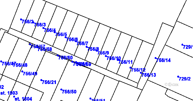 Parcela st. 756/9 v KÚ Telč, Katastrální mapa