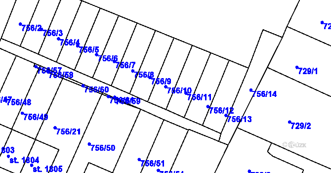 Parcela st. 756/10 v KÚ Telč, Katastrální mapa