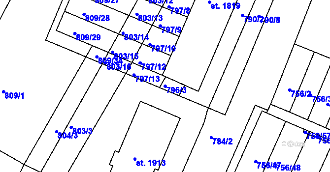 Parcela st. 796/3 v KÚ Telč, Katastrální mapa