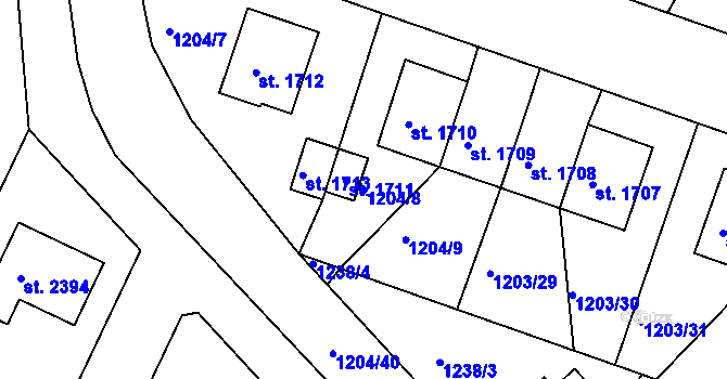 Parcela st. 1204/8 v KÚ Telč, Katastrální mapa