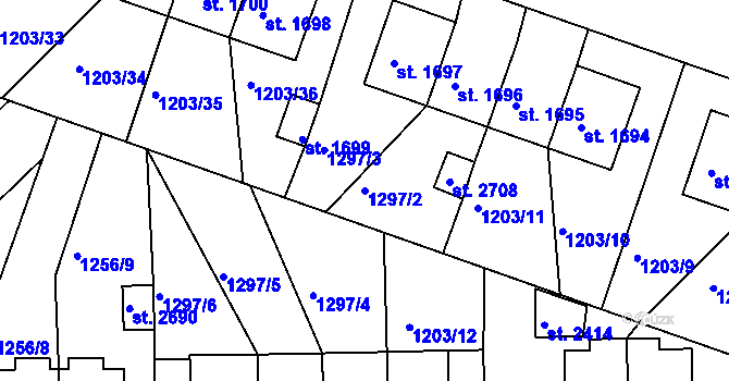 Parcela st. 1297/2 v KÚ Telč, Katastrální mapa