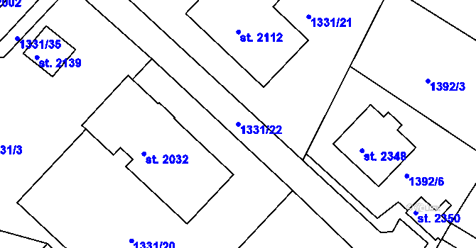 Parcela st. 1331/22 v KÚ Telč, Katastrální mapa